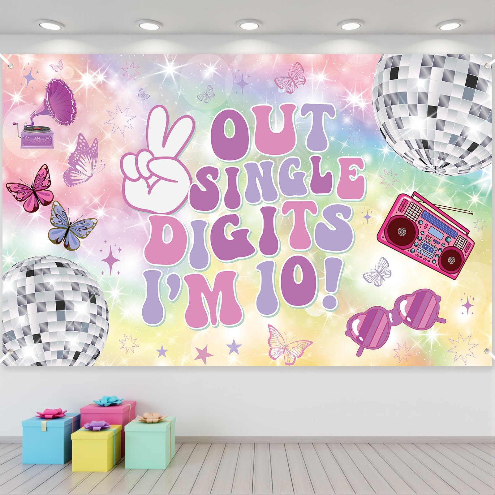 10th Birthday Decorations Banner for Girls Peace Out Single Digits I'm 10 Backdrop Happy 10th Birthday Party Banner Backdrop 10-Year-Old Music Singer