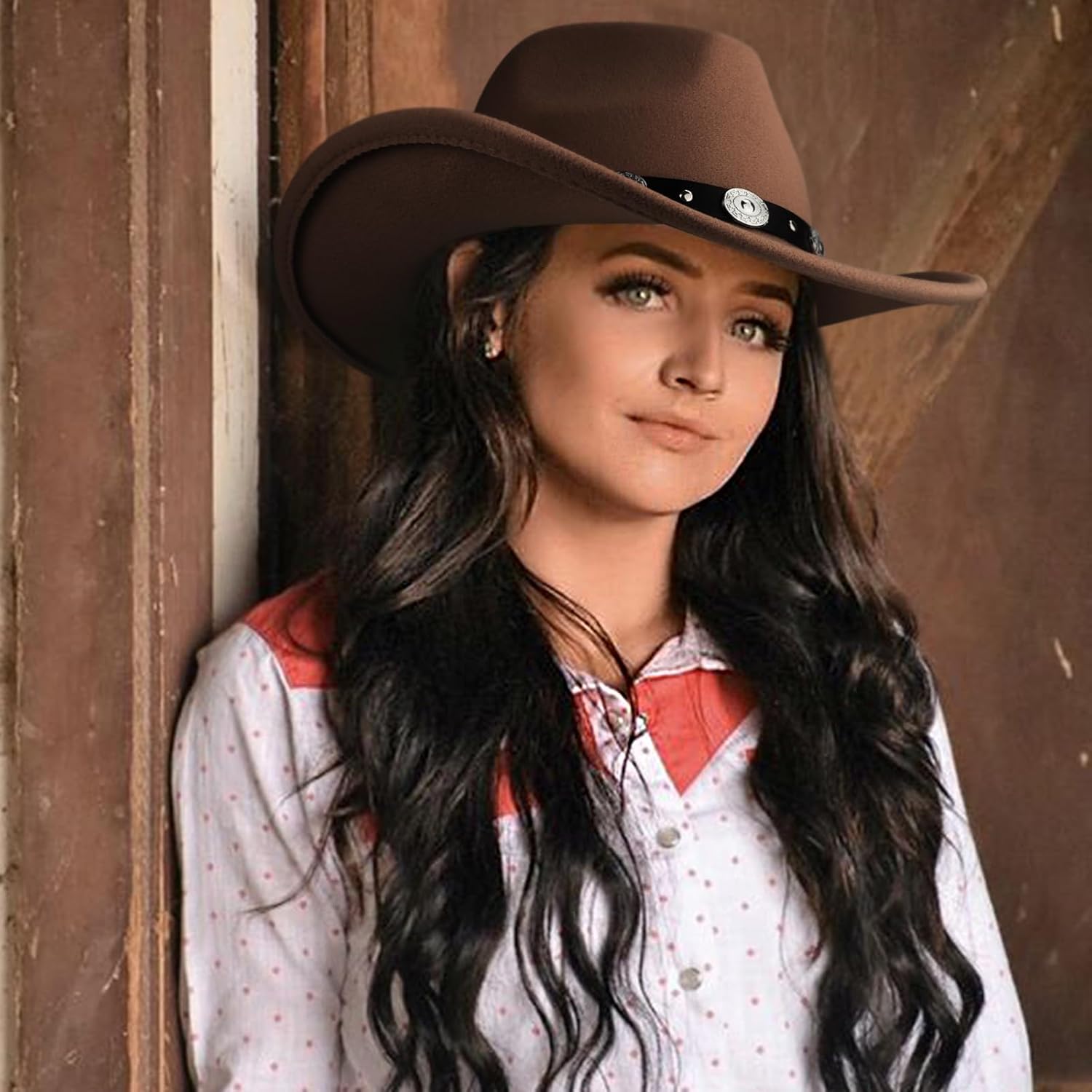 DRESHOW Women Men Classic Felt Wide Brim Western Cowboy & Cowgirl Cap Belt Buckle Retro Panama Hat Unisex Rolled up Caps - Image 3