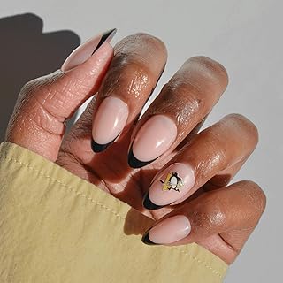 Glamnetic x Fanatics Press On Nails - Pittsburgh Penguins | Short Almond Fake Nails, NHL Penguins Black French Tips, Hockey Nails, Salon-Quality | 15 Sizes - 30 Nail Kit with Glue