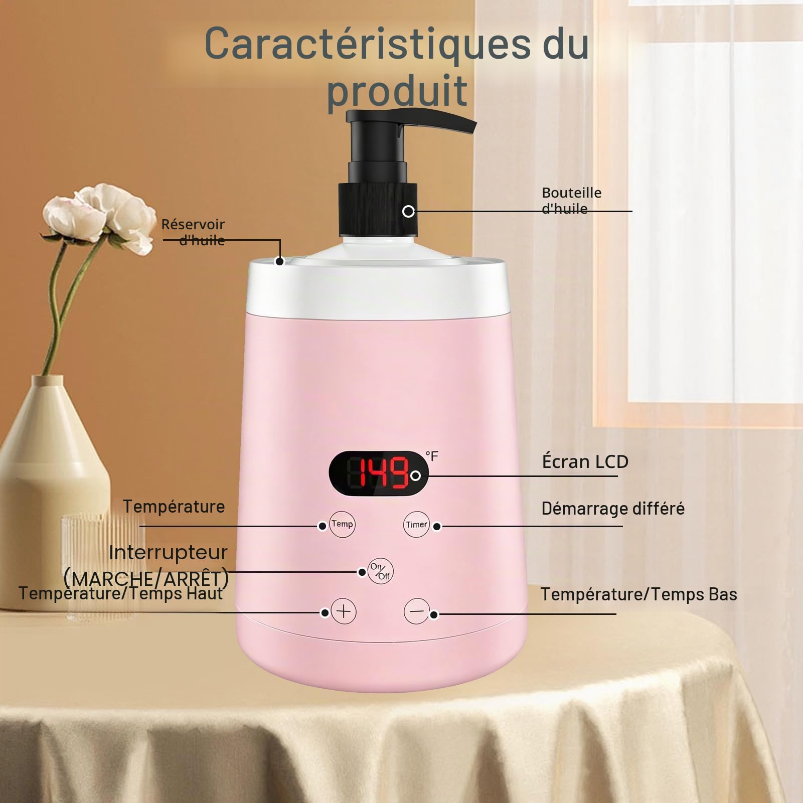Chauffe-Huile de Massage Professionnel Réglable avec 2 Distributeurs et Affichage LED pour Spa