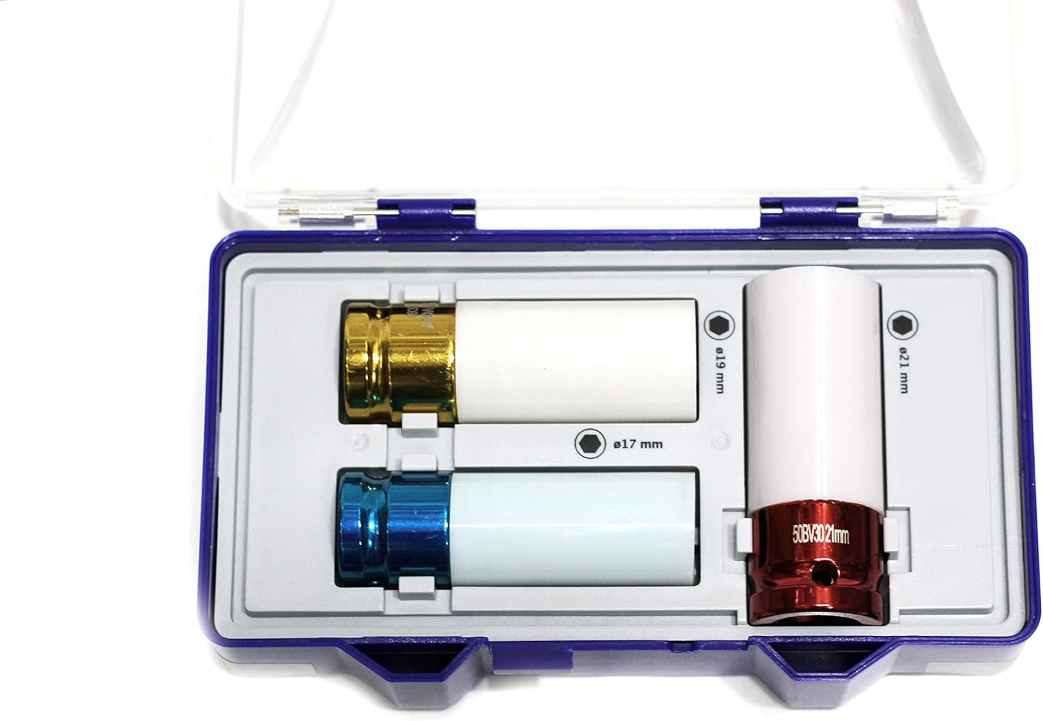 TIVOLY - 3-Piece Long Impact Socket Set Ø17 to 21mm - Special for Car Wheels - 1/2" Square Drive - Designed for Impact Drivers