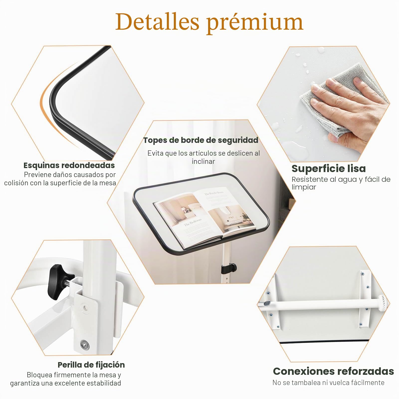LIFEZEAL mesa Auxiliar con Ruedas, Regulable en Altura, Giratoria, Portátil en Forma de C, para Pacientes, 61 x 40,5 x 73-93 cm (Blanco)més