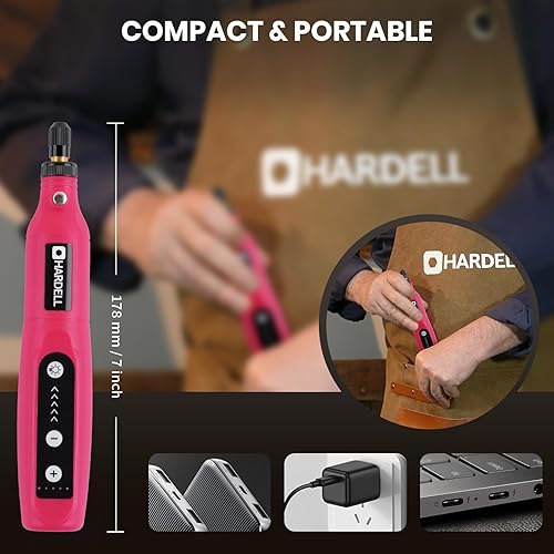 Vista 12 de HARDELL Mini herramienta giratoria inalámbrica, kit de herramientas rotativas recargables de 5 velocidades de 3.7 V con 61 accesorios, carga USB