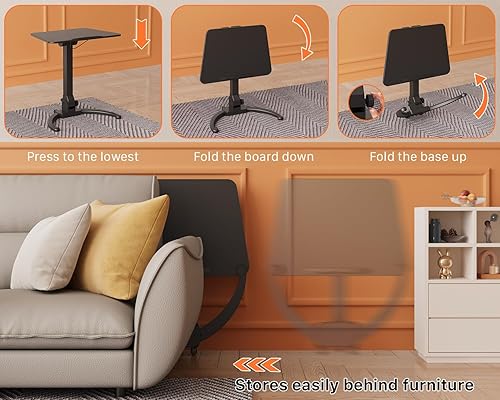 Miniatura 8 de JOY worker Escritorio móvil plegable de pie, escritorio de pie ajustable en altura, mesa de computadora portátil con ruedas inclinable de 90°