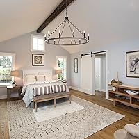 Vista 6 de Lámpara de araña de rueda negra de 38 pulgadas, 12 luces de araña grande de granja rústica, lámpara colgante redonda, lámparas colgantes de techo