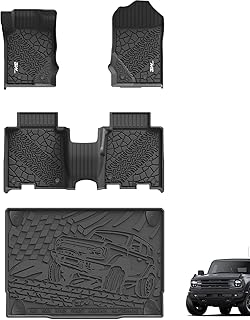 3W Floor Mats & Cargo Liner Compatible for 2021-2023 Ford Bronco 4 Door, TPE All Weather Custom Fit Floor Liner 1st 2nd Row and Trunk Mat Full Set Car Mats, Black (Not for Bronco Sport)