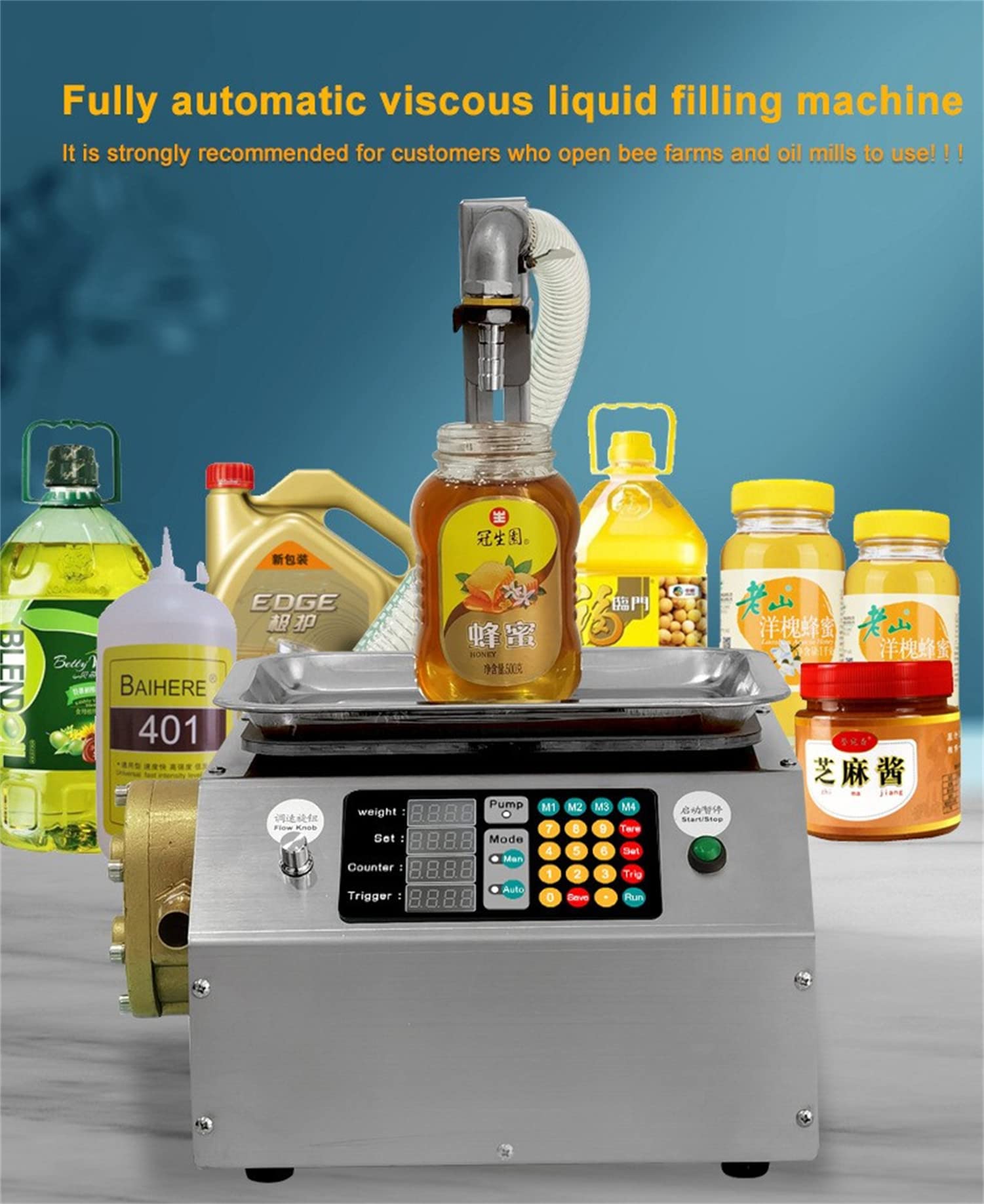 Machine de Remplissage de Liquide, Petite Machine de Remplissage de Miel 15L/Min, réglable de 0 à 40 cm, pour Le Remplissage de liquides visqueux tels Que Le Miel, Le Tahini