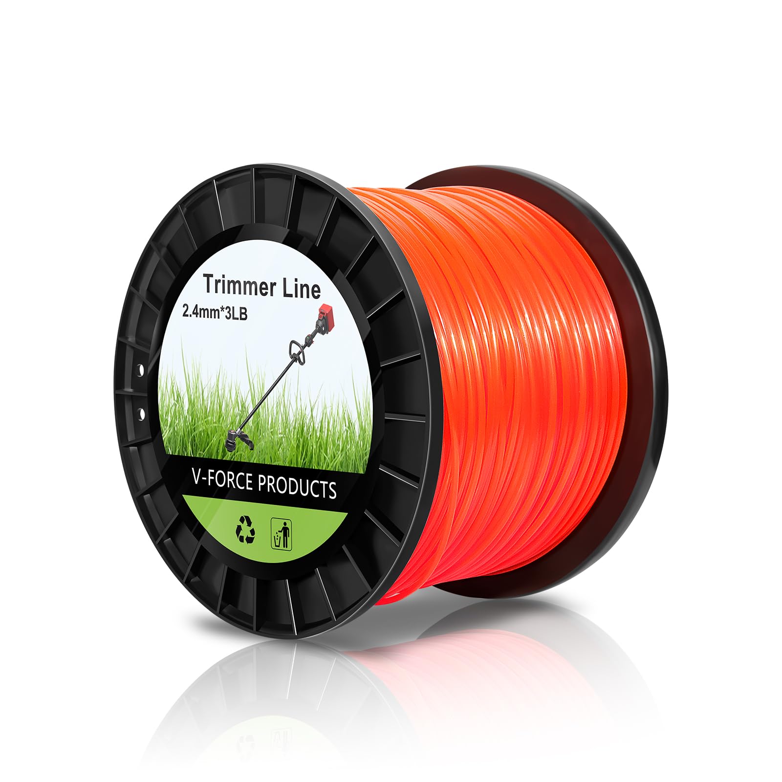VVFLED 3LB 095 Trimmer Line Heavy Duty, 2.4mm x 260m Nylon Weed Wacker String, Orange Round Weedeater Line for Garden Grass Strimmer (0.095inch x 850ft) — image 1