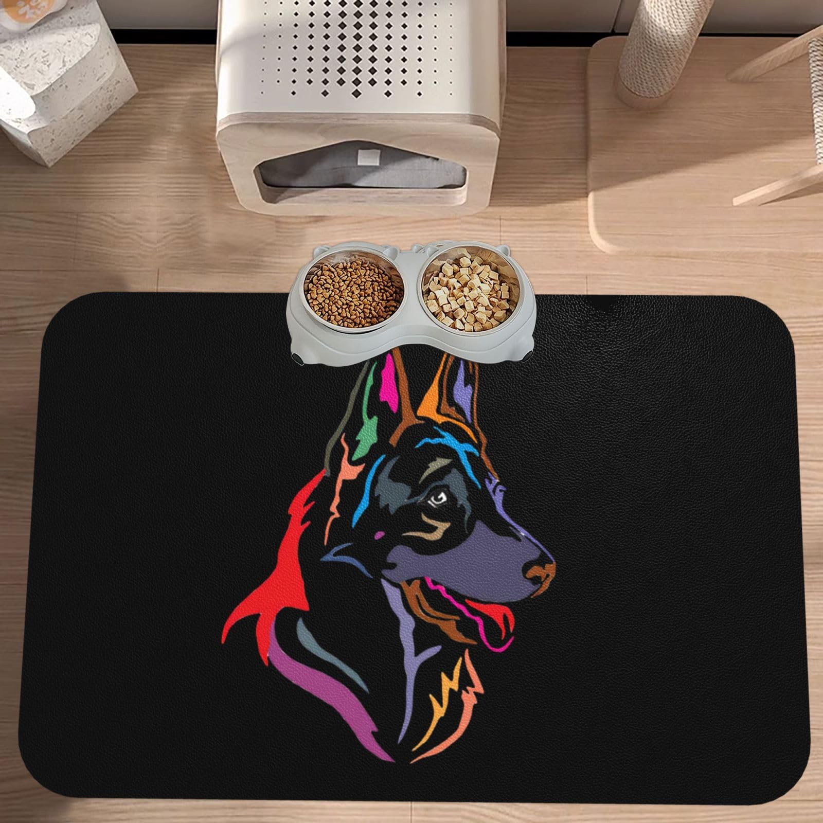 German Shepherd Dog Absorbent Dog Mats for Food and Water Waterproof Pet Bowl Liner Anti-Slip Dog Feeding Mats Quick Dry Pet Placemat to Protect Floors