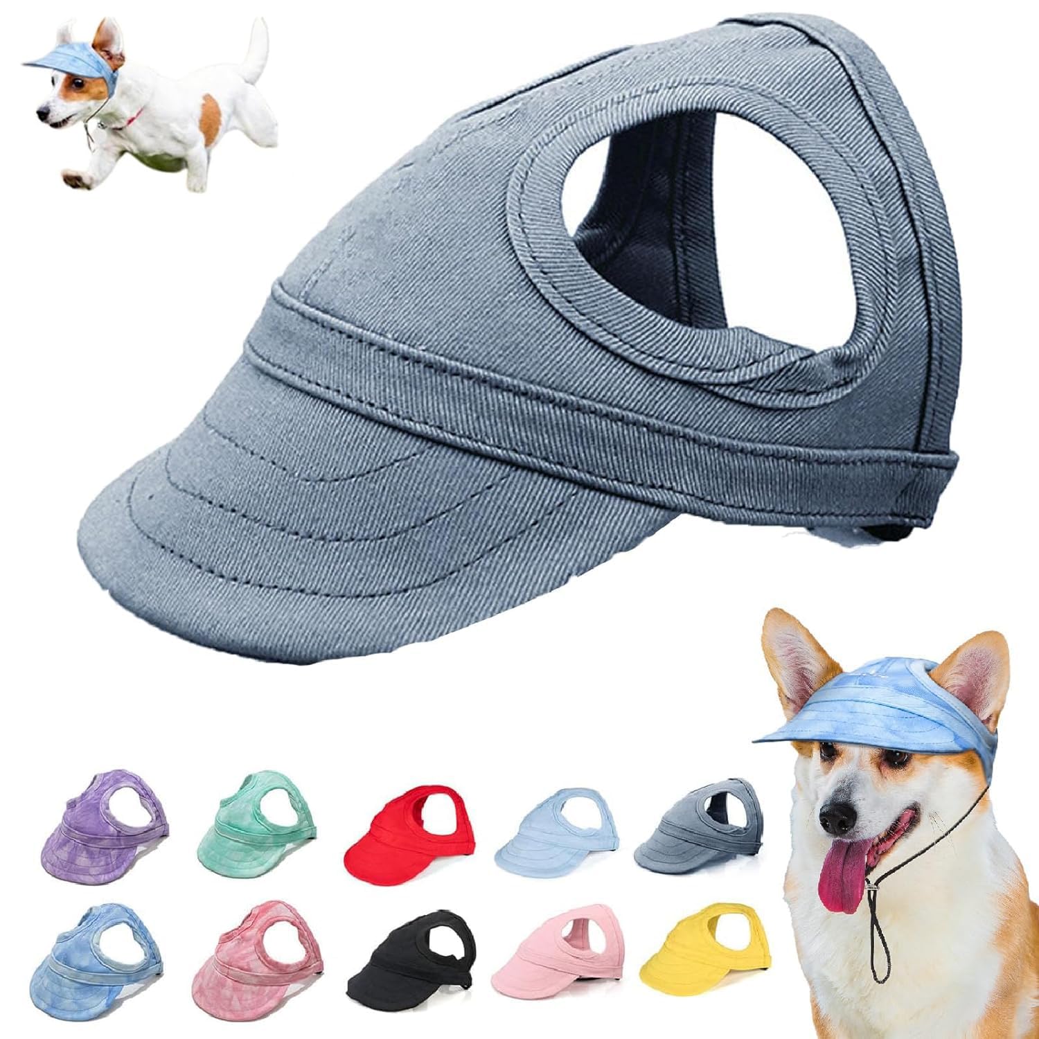 LXCJZY Outdoor Sun Protection Hood for Dogs,Adjustable Dog Sun Protection Baseball Hat Cap, Pet Baseball Cap Outdoor Sports Sun Hat with Ear Holes (C, L)
