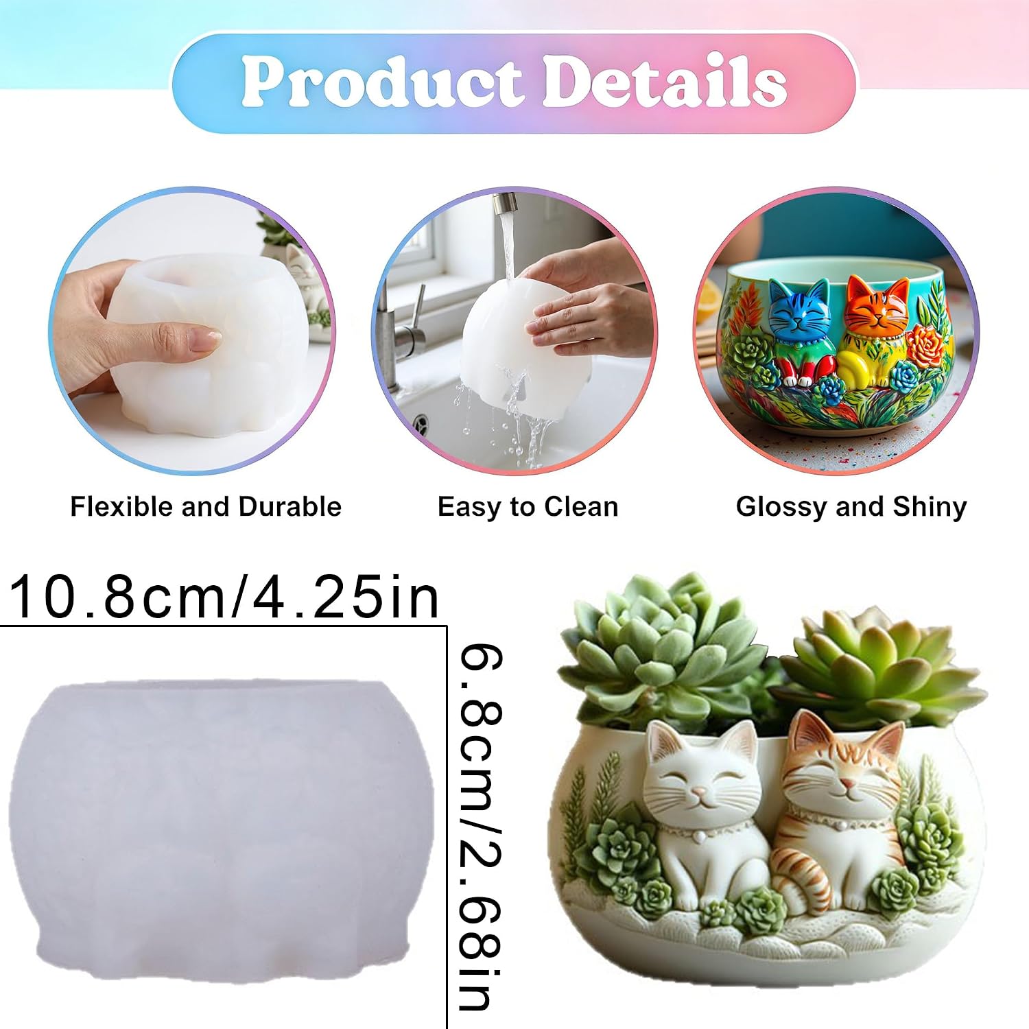 1Pc Twin Cats Resin Casting Mold 3D Animal Candle Jar Silicone Mold for Succulent Planter Pot Epoxy Candle Holder DIY Pen Holder Storage Craft Concrete Plaster Home Decor Crafts