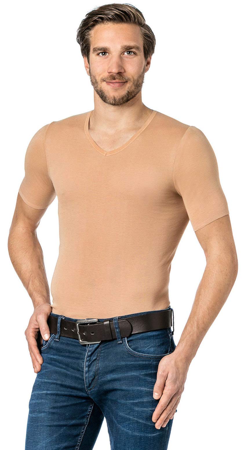 Covert UnderwearSkin-coloured men, business under shirt invisible V-Neck half sleeve shirt 1/2 sleeve vest men.