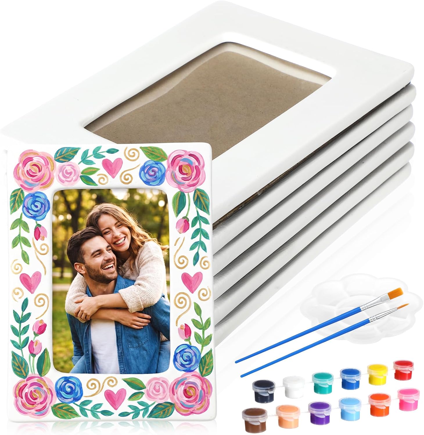 Lineshading 6 Set Ceramic Picture Frame Craft Kit, 4x6 DIY with Stand