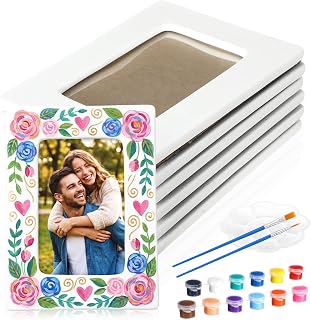 Lineshading 6 Set Ceramic Picture Frame Painting Craft Kit for 4 x 6 Inch DIY Ceramic Photo Frame with Stand Painting Tools Set for Holiday Party Art Decorate DIY Project
