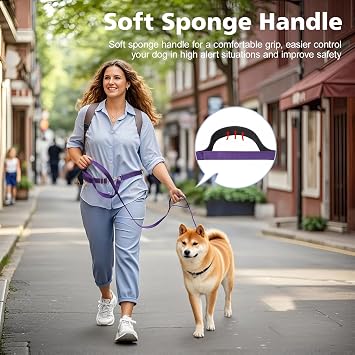 8.5ft Hands Free Dog Leash Adjustable for Medium Dogs, Purple