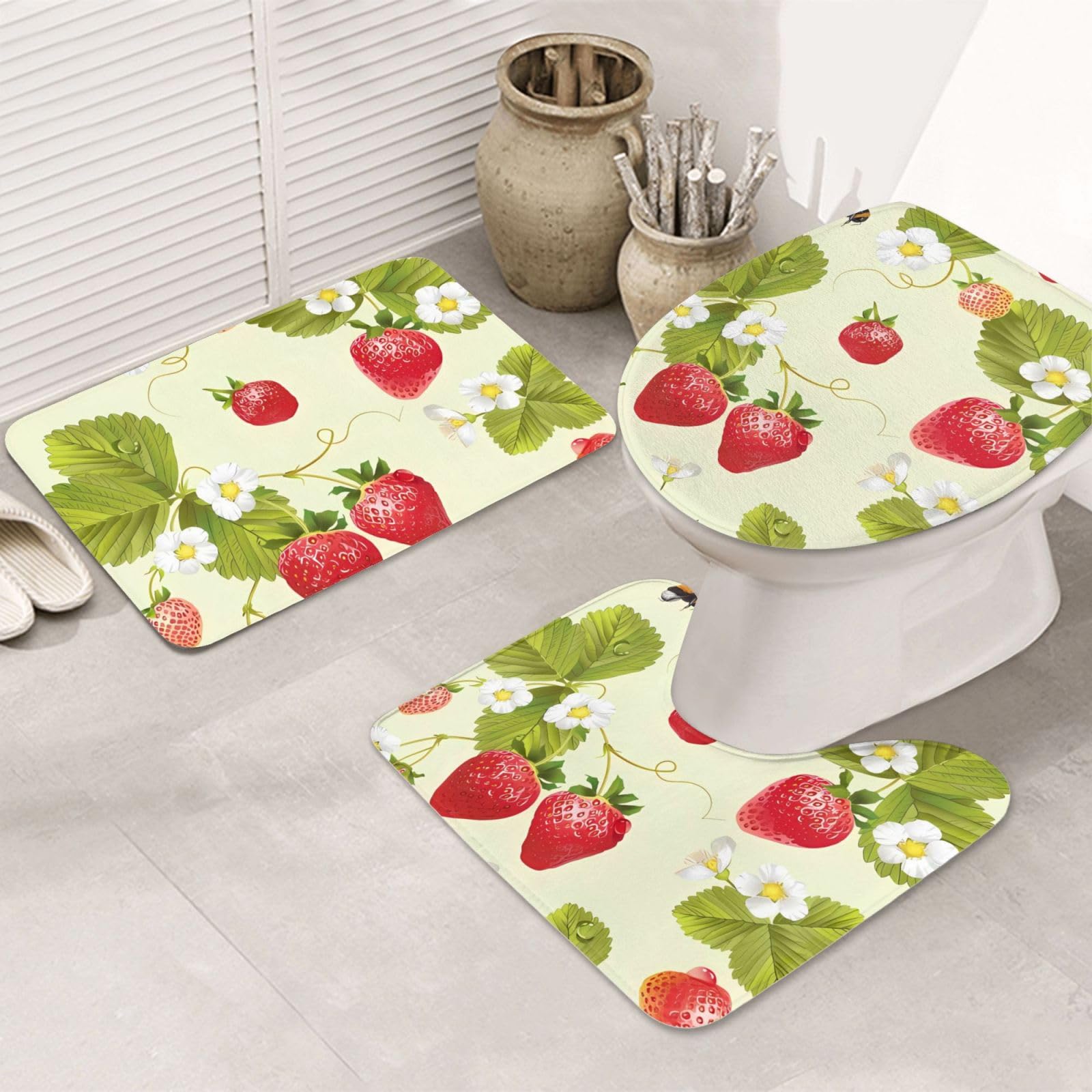 Tapis de bain super absorbants Lovely Strawberry fini les sols humides aux toilettes