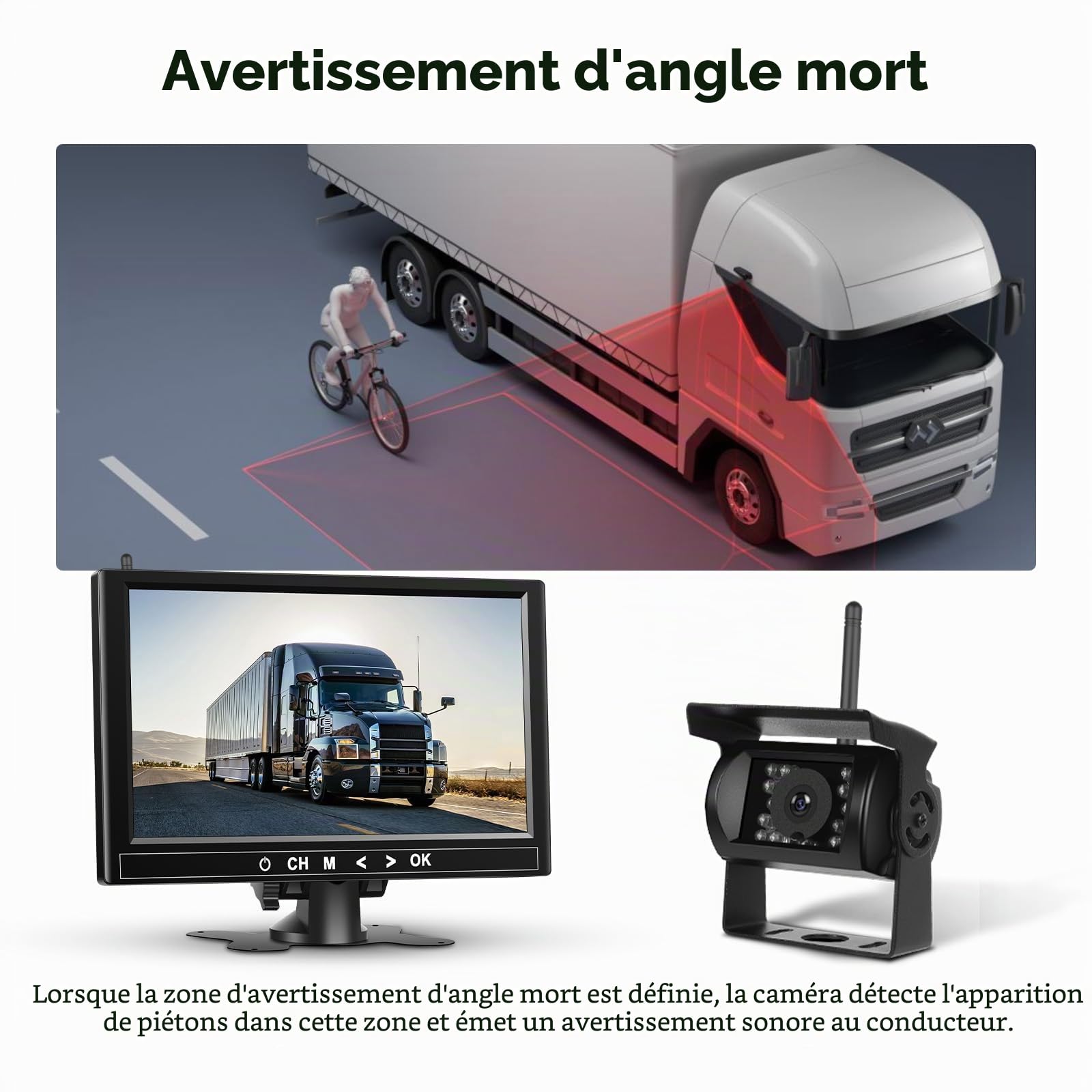 Kit de 4 caméras arrière sans Fil 1080P HD, Podofo Moniteur LCD 9 Pouces avec 4 caméras de recul pour remorque RV Camper Camion Voiture Bus, détection des Angles Morts, Lignes de Guidage, 12V-36V