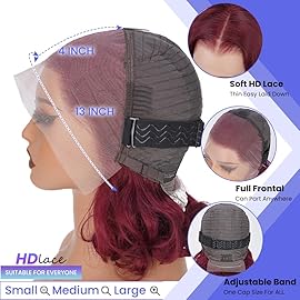 FASCARA 99J Burgundy Body Wave Bob Wig 13x4 HD Transparent Lace Front 180% Density Human Hair Wig with Baby Hair for Black Women 12 Inch