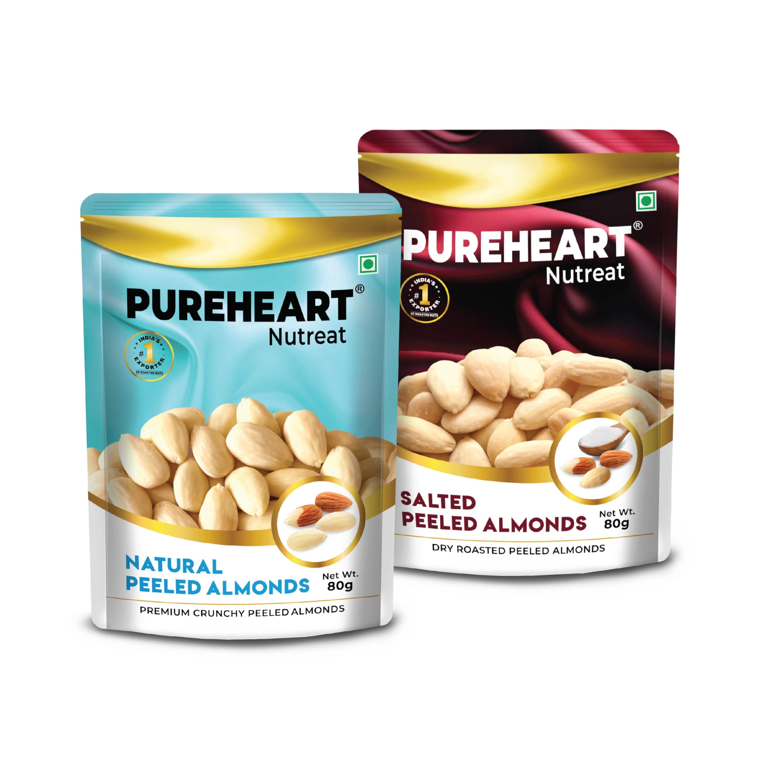 Pureheart Nutreat Combo of Peeled Almonds Natural and Salted Roasted Almond (80 gm, Each) Whole Blanched Premium California Premium Almond Nuts Without Skin/Dried Badam/Dry Fruit (B0CTQZZYCY) Amazon Price History, Amazon Price Tracker