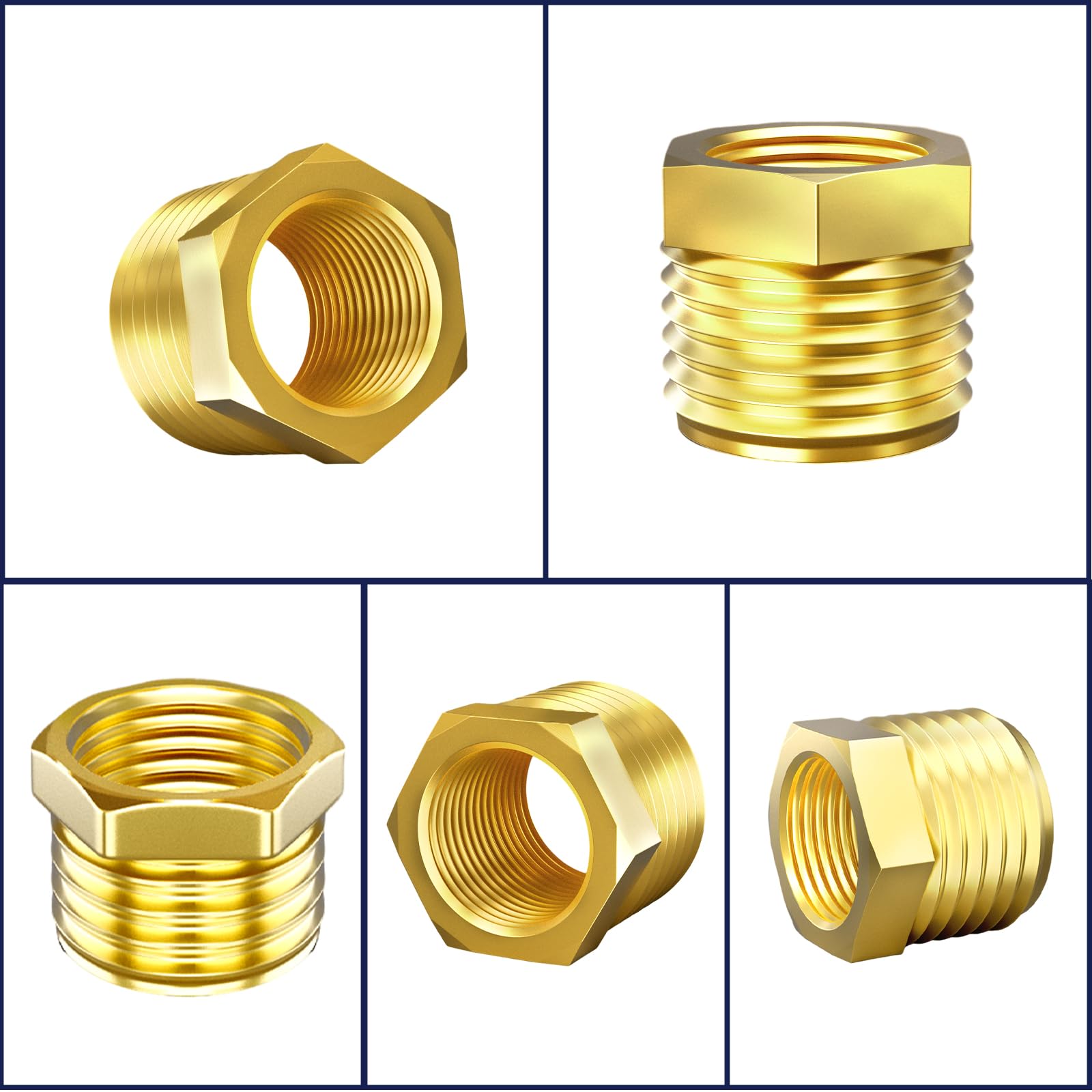 Aitsite Riduttore da 1/8 a 1/4 pollici in ottone, riduzione filettata con esagonale, filettatura esterna da 1/4" x filettatura interna da 1/8", raccordo in ottone per collegamento tubo (6 pezzi)