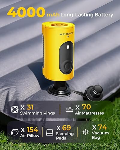 Miniatura 4 de Bomba de aire portátil para inflables, bomba de colchón de aire ultrarrápida de 4000 mAh con disipación de calor avanzada, bomba de aire eléctrica