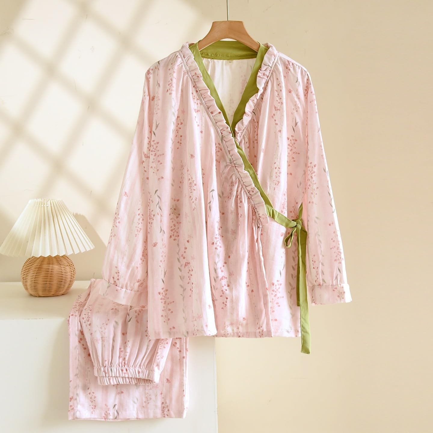 Japońskie kimono styl damska bawełniana piżama lekka bielizna nocna z długim rękawem