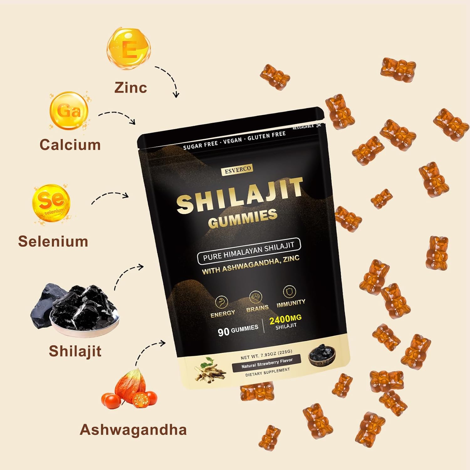 2400mg Shilajit Gummies with 2000mg Organic Ashwagandha Supplement for Men & Women, Extra Strength for Ehance Stamina, Immune Support, Vegan, for Adults, 90 Count - Image 2
