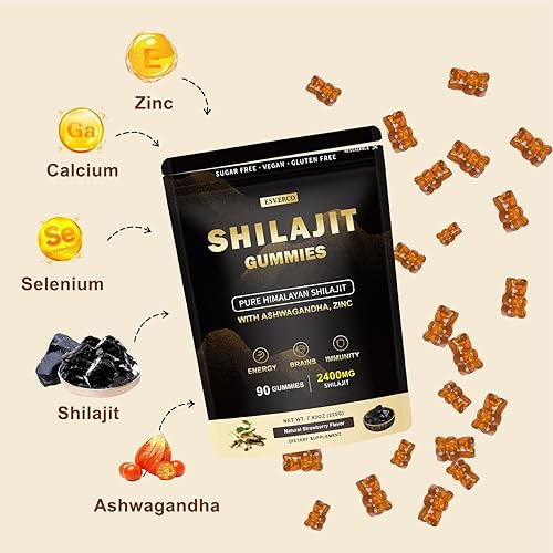 Miniatura 2 de Gomitas Shilajit de 2400 mg con 2000 mg de suplemento orgánico de Ashwagandha para hombres y mujeres, extra fuerte para Ehance Stamina, apoyo