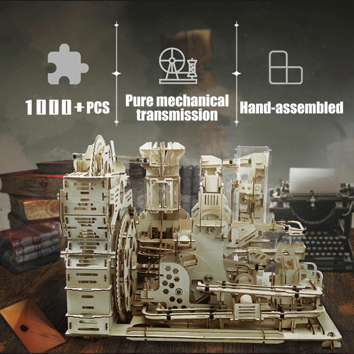 Drewniane puzzle 3D dla dorosłych, mechaniczna kulka, niebo, wyspa, zestaw do budowania, 1102 szt., steampunk, kulka, tor, puzzle 3D, DIY, zestaw do samodzielnego montażu, prezent, zestaw