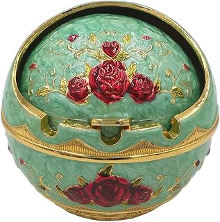 Windproof Ashtray with Lid for Outdoor and Indoor Use,Metal Portable Cigarette Ashtrays,Ball Ash Tray,Red Rose,Light Green