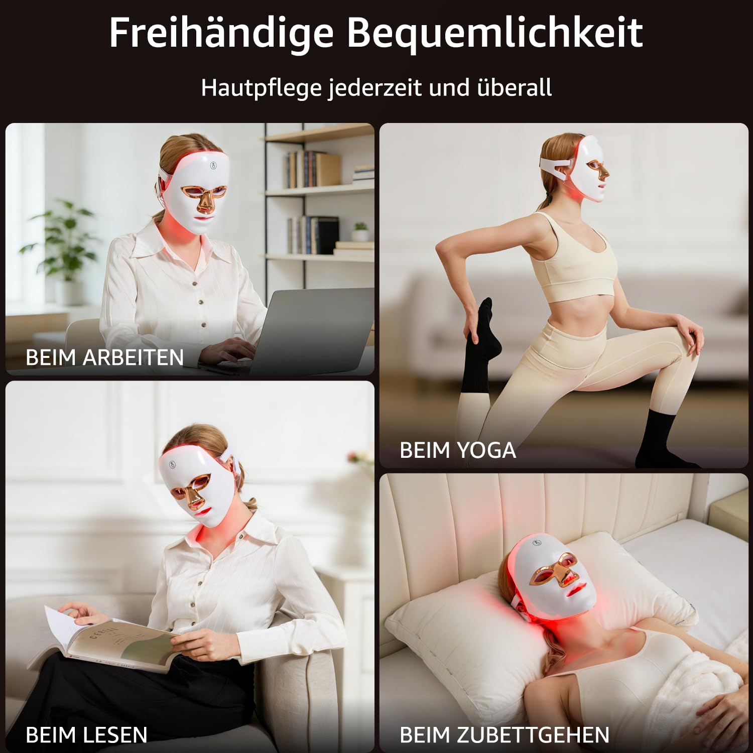IFAE LED Maske Gesicht, mit Lichtmodi, 7 Farben, kabellos & wiederaufladbar, mit Timer 10, Schönheitsgeschenke für alle Hauttypen（Weiß）