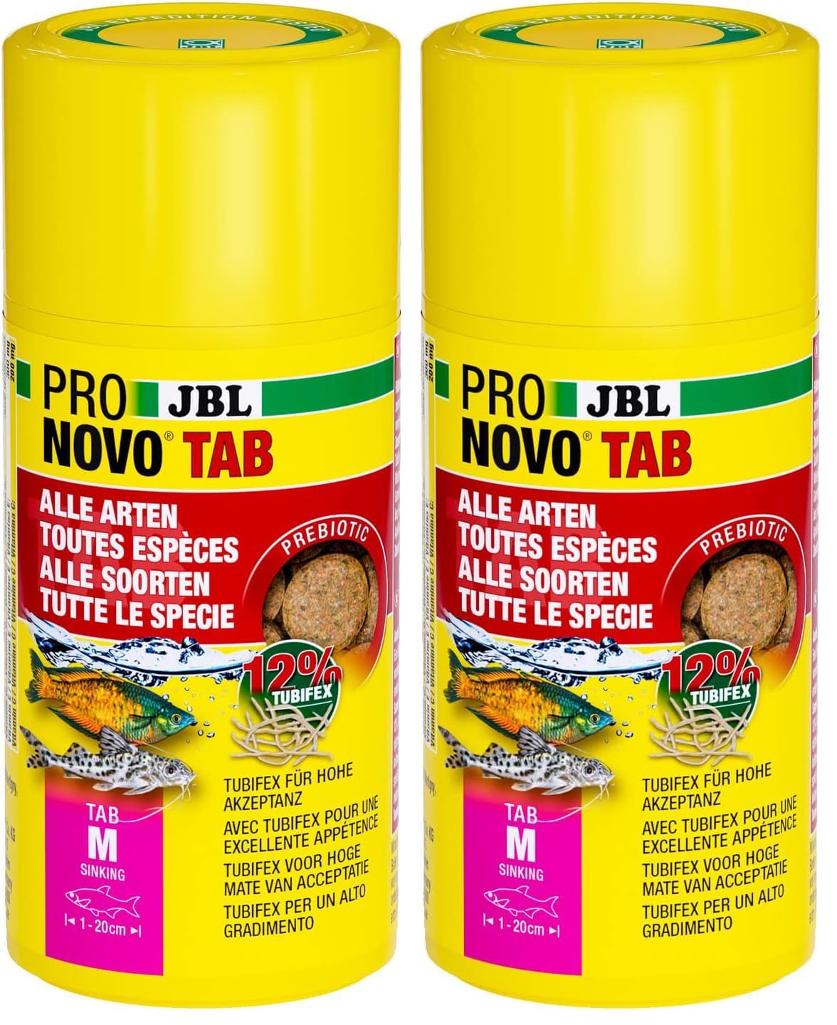 JBL PRONOVO TAB, Futter für alle Aquarienfische von 1-20 cm, Fischfutter-Tabletten, Größe M, 100 ml (Packung mit 2)