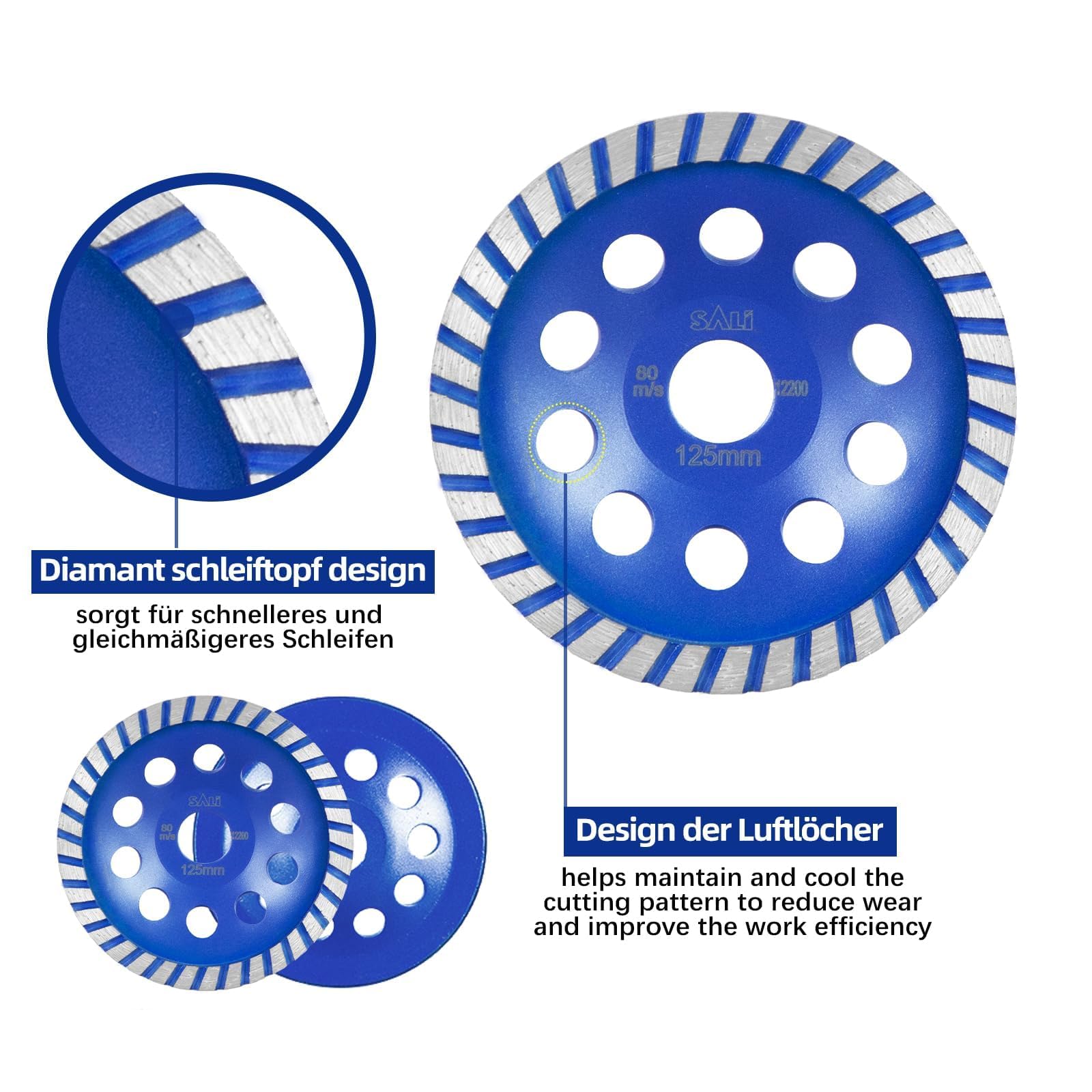 Meule Béton Pierre Disque Diamant Béton SALI 230x22.2mm Double Range - Meule Abrasive Universelle Pour Pierre Et Carrelage Disque Diamante Pour Carrelage