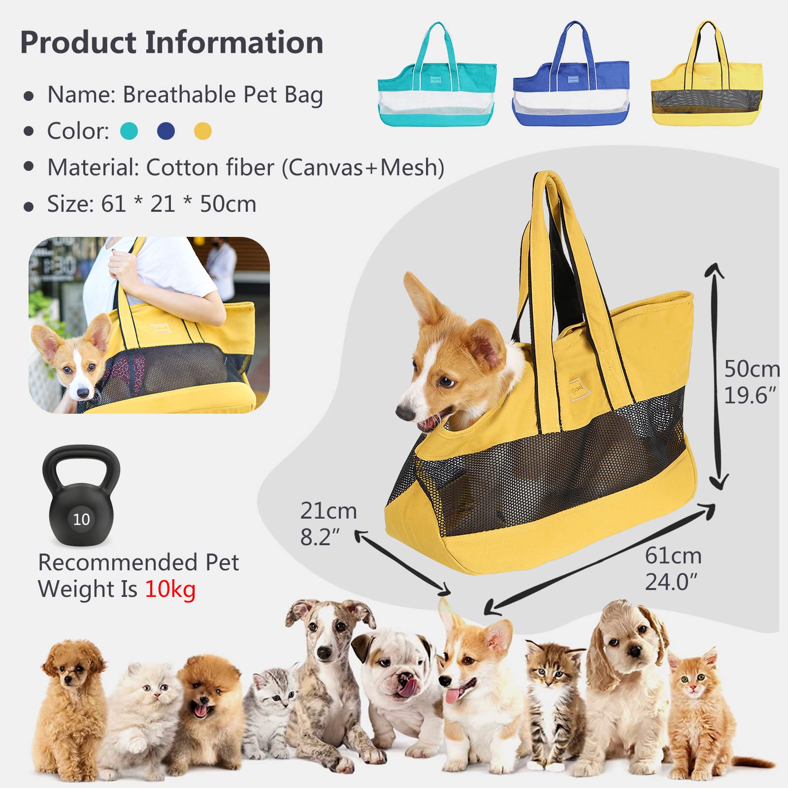 PETCUTE Sac de Transport pour Chat Chien,Sac à Main pour Animaux De Compagnie en Maille Respirant avec Sangle de Sécurité Interne,Sacs de Transport Bandoulière pour Chiens pour Voyages en Plein Air