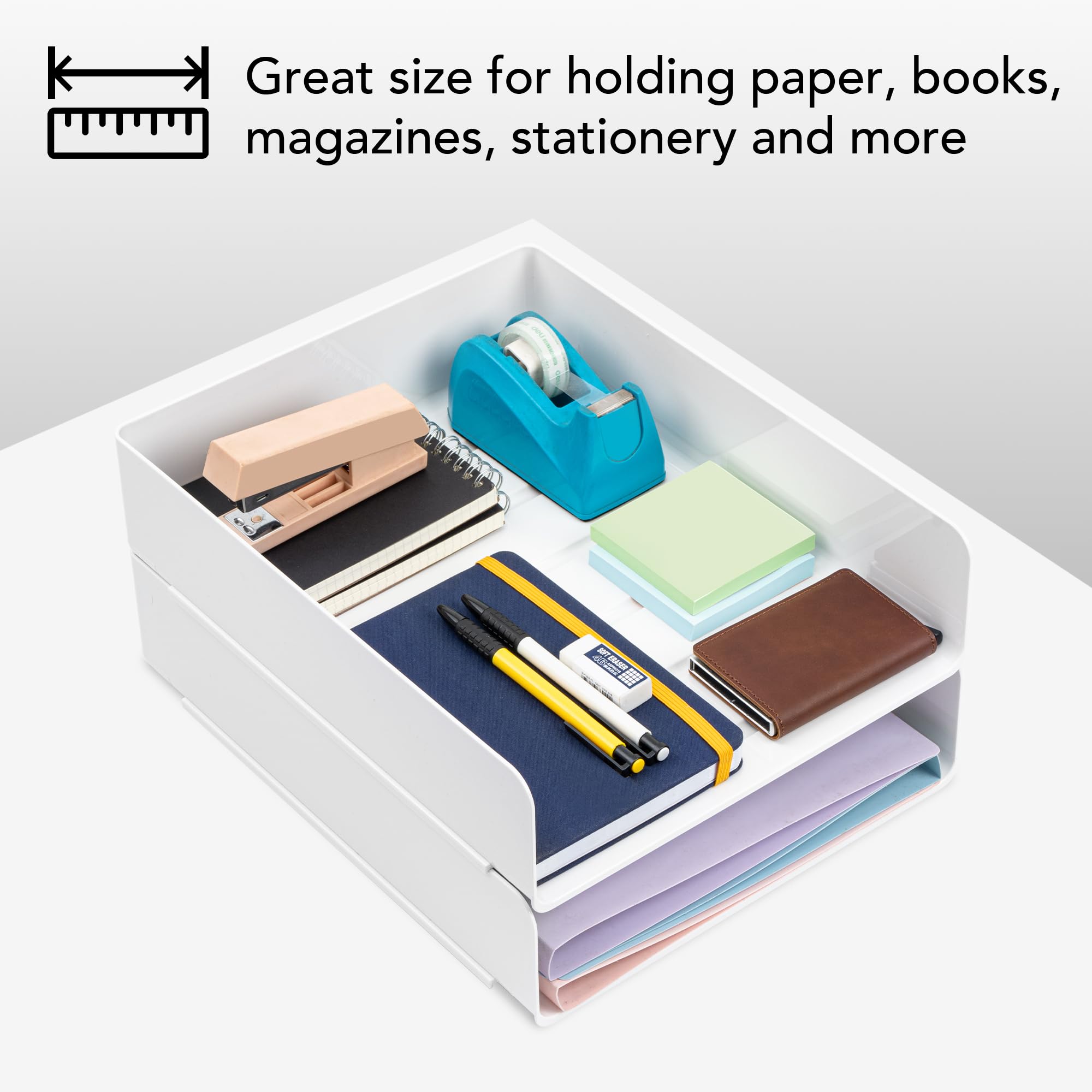 Organizer da scrivania, organizer per ufficio e archiviazione, vassoio per lettere in plastica, organizer impilabile per classe, casa, documenti, appunti, cartelle, libri e penne, 4 ripiani