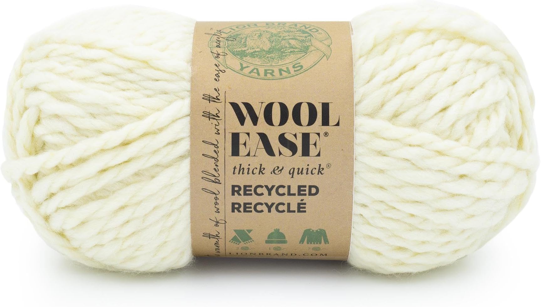 Wool-Ease T&Q Recycled, Bulky Yarn for Crochet, Cream, 1 Pack
