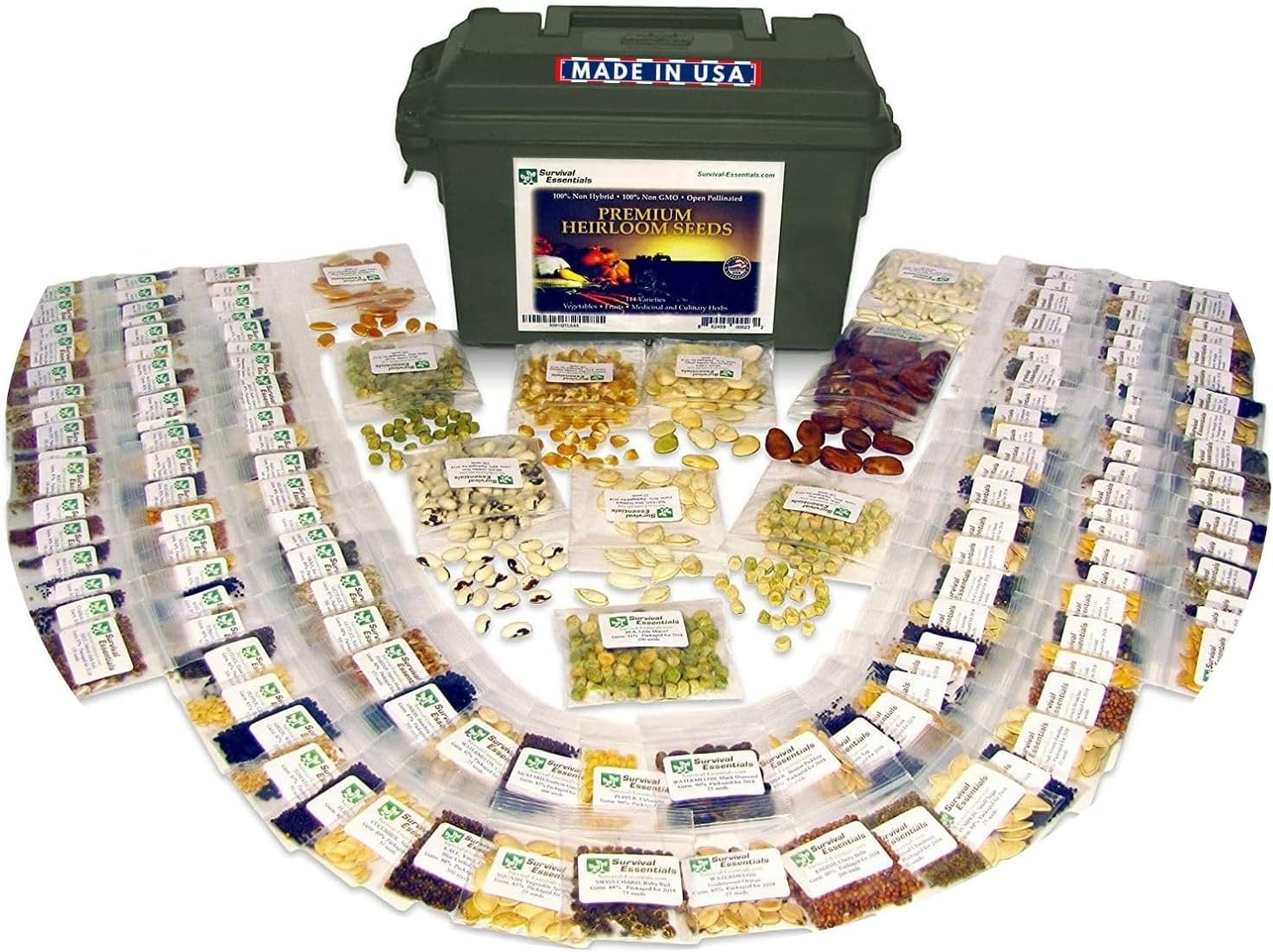 Ultimate Heirloom Seed Vault, 144 Variety Packed in Superior Ammo Can, Over 23k Garden Seeds for Planting Vegetables and Fruits, for Survival and Emergency Supply, Non-GMO