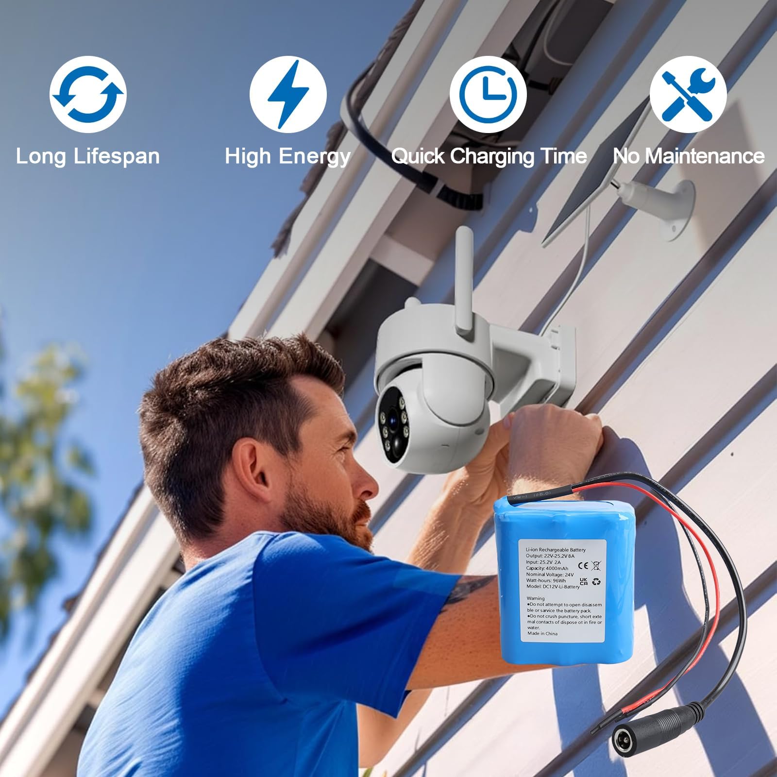 Batería recargable de litio de 24 V y 4000 mAh, cargador y conector de cable, batería para proyectos de bricolaje, luces solares de calle, cámara CCTV, altavoz, pulverizador, barco de tren de