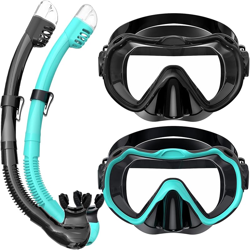 Equipo de snorkel para adultos, juego de máscara de snorkel Equipo de snorkel con vista panorámica de 180 °, 100% silicona de grado alimenticio, antivaho, antifugas, máscara de buceo con parte superior seca para snorkel, natación, buceo