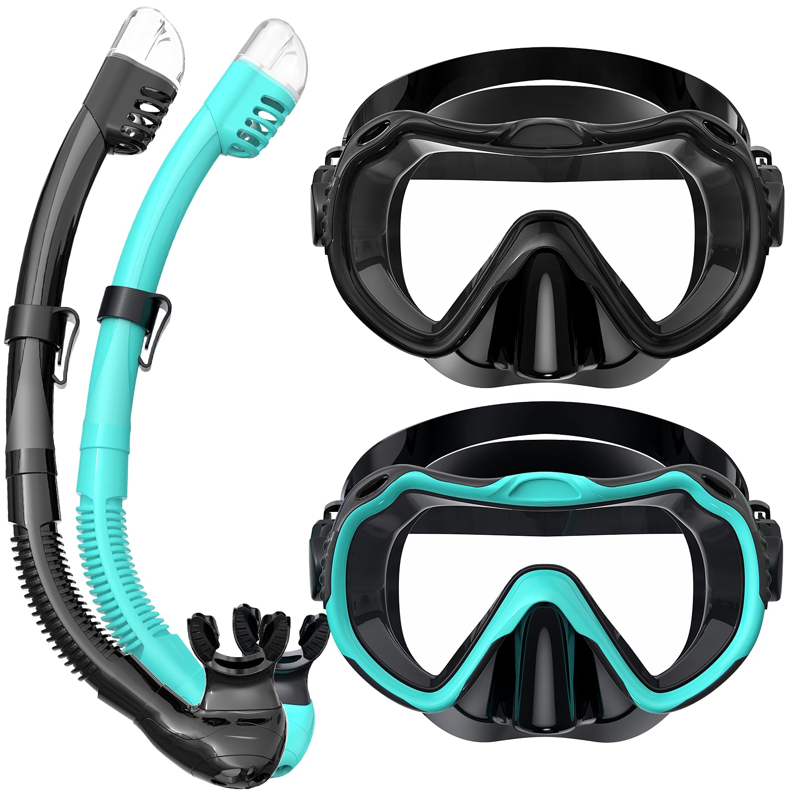Vmkfuler Snorkeling Gear for Adults, Snorkel Mask Set 180° Panoramic View Snorkel Gear, 100% Food-Grade Silicone Anti-Fog Anti-Leak Dry Top Diving Mask for Snorkeling Swimming Scuba Diving