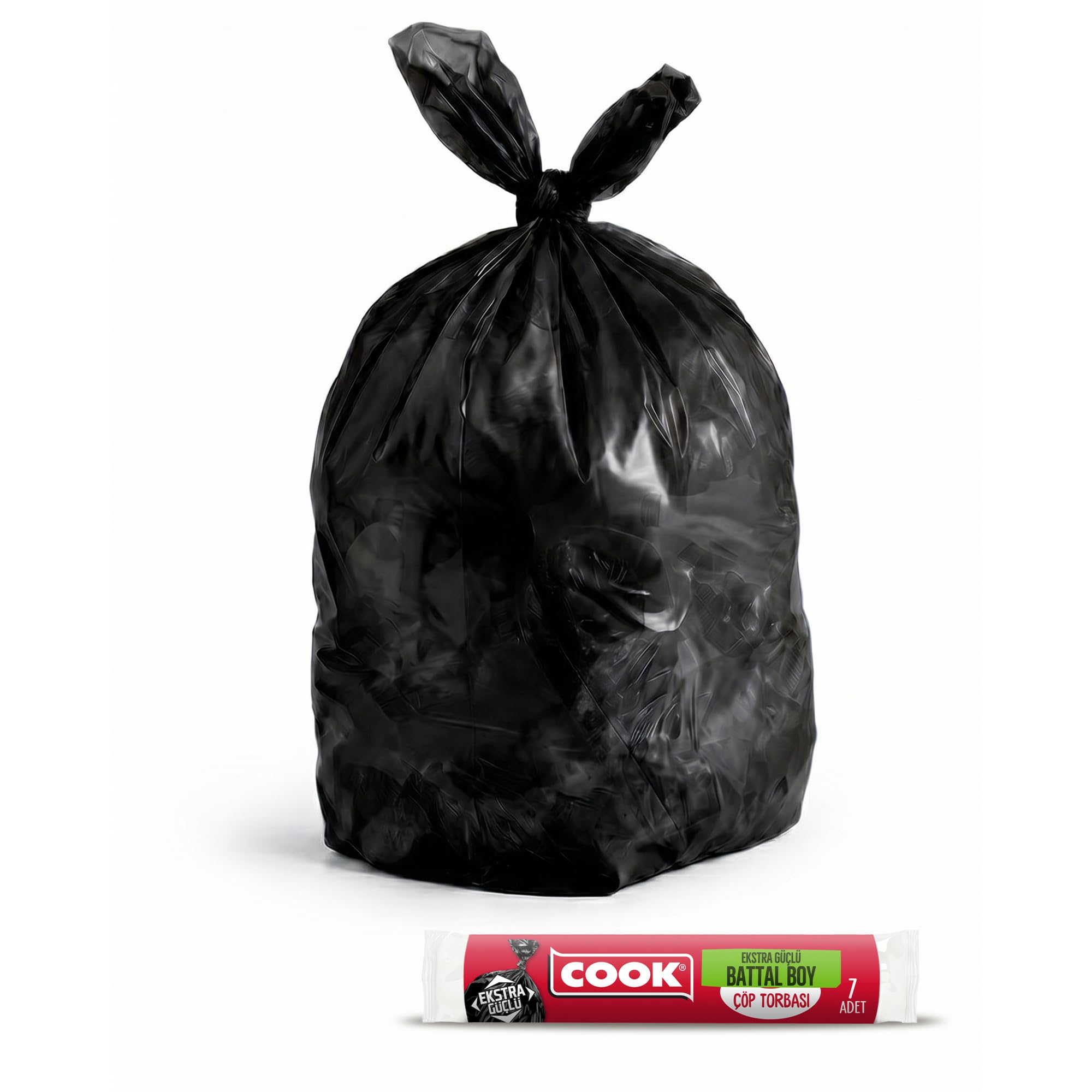 Cook Ekstra Dayanıklı Çöp Torbası, Battal Boy, 72 x 95 cm, 7 Yaprak, Siyah