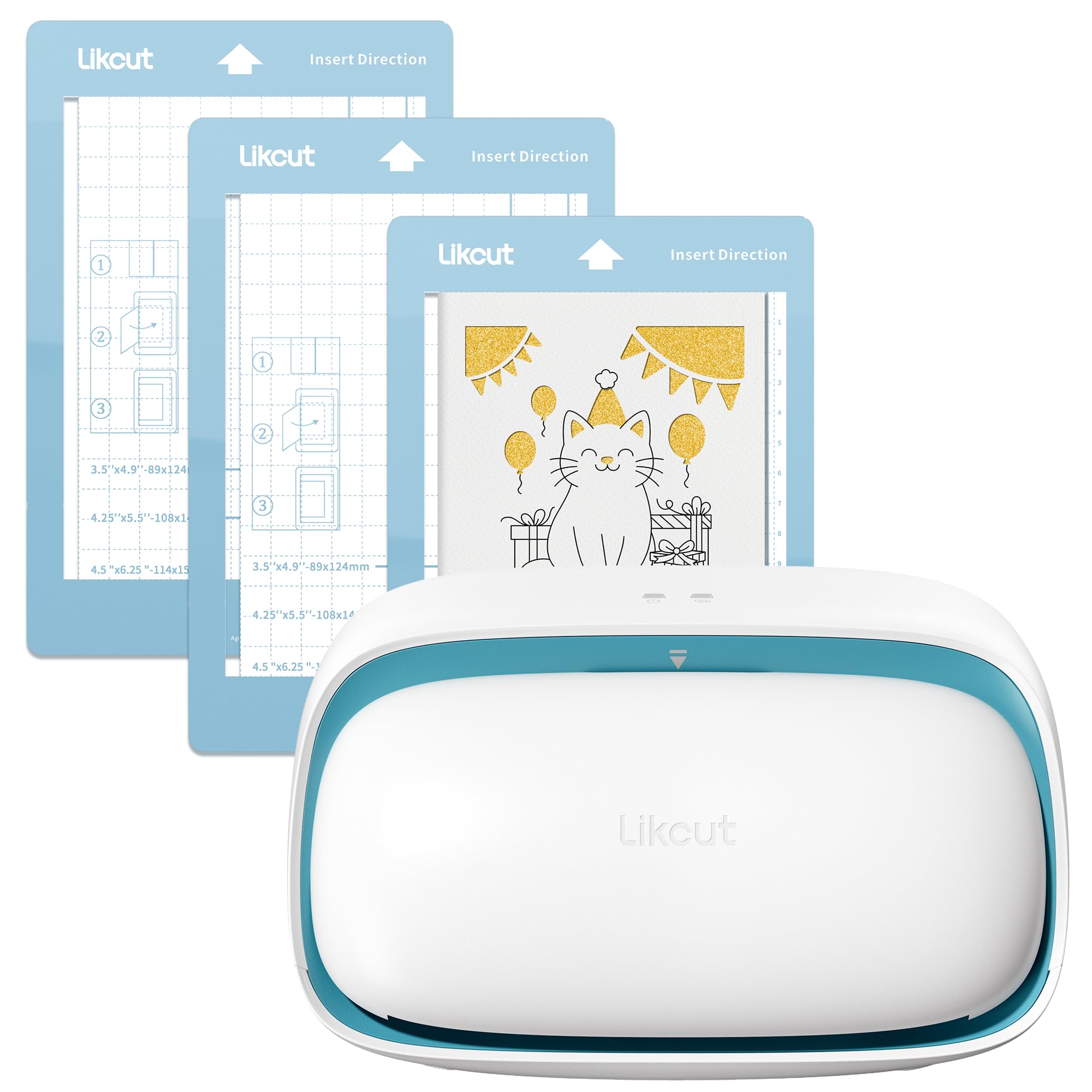 Likcut S501 Mini Schneideplotter, All in One Starterset inkl. 3 Kartenmatten, Stift, StandardGrip Matte, Vinylfolien, Transferfolie und Entgitterhaken, Blau
