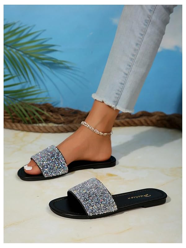 GORGLITTER Women's Rhinestone Sparkly Sandals Dressy Wedding Slides Shoes by GORGLITTER - Used condition - Image 5