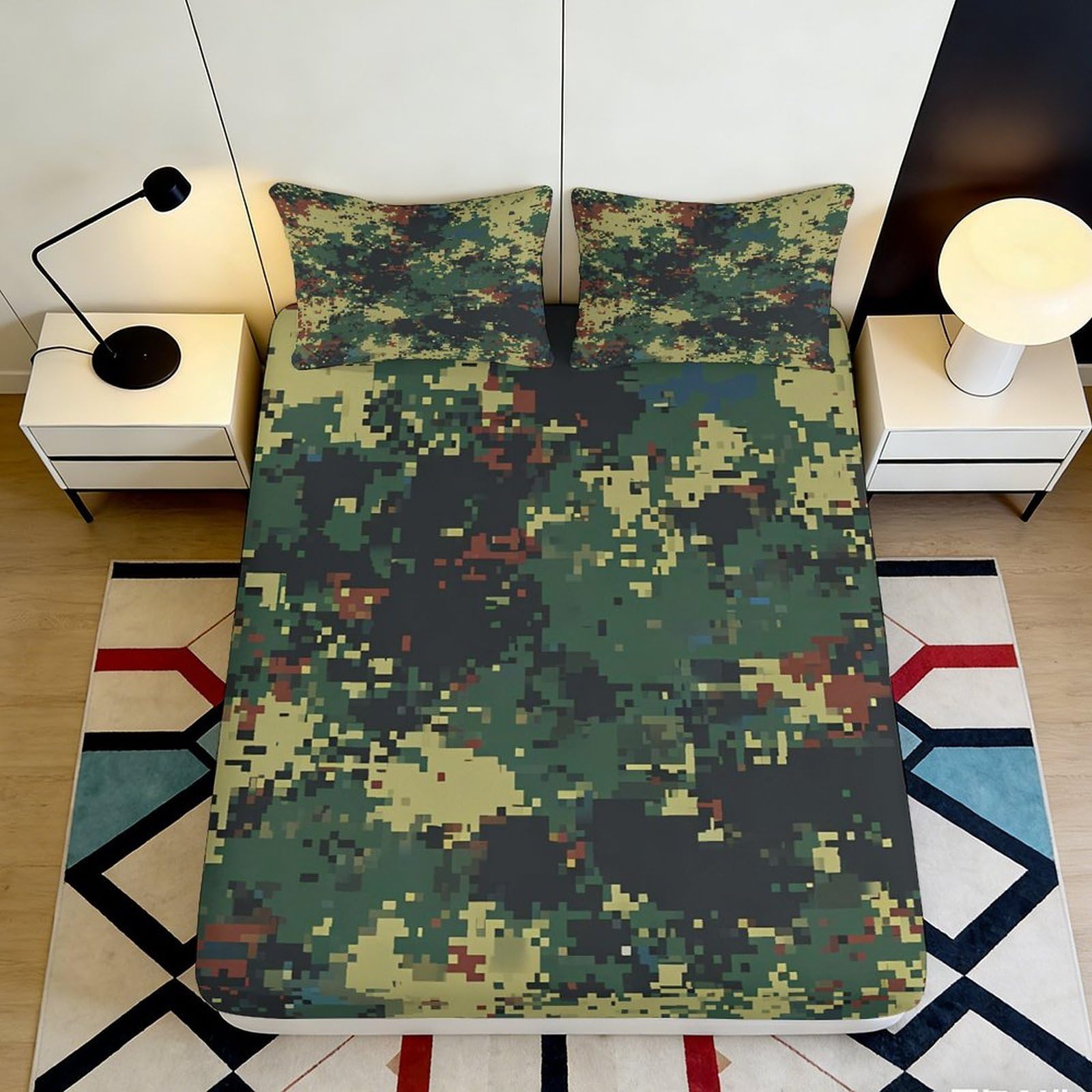 3D Printed Camouflage Forest Fitted Sheet Microfiber Soft Breathable Abstract Woodland Bed Cover for Bedroom Dorm Decor 90x200x25cm