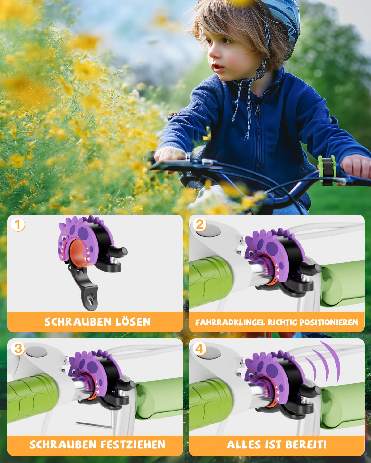 Campanello Bicicletta 22.2-25.4mm Mini Campanello per Bambini Ragazzi