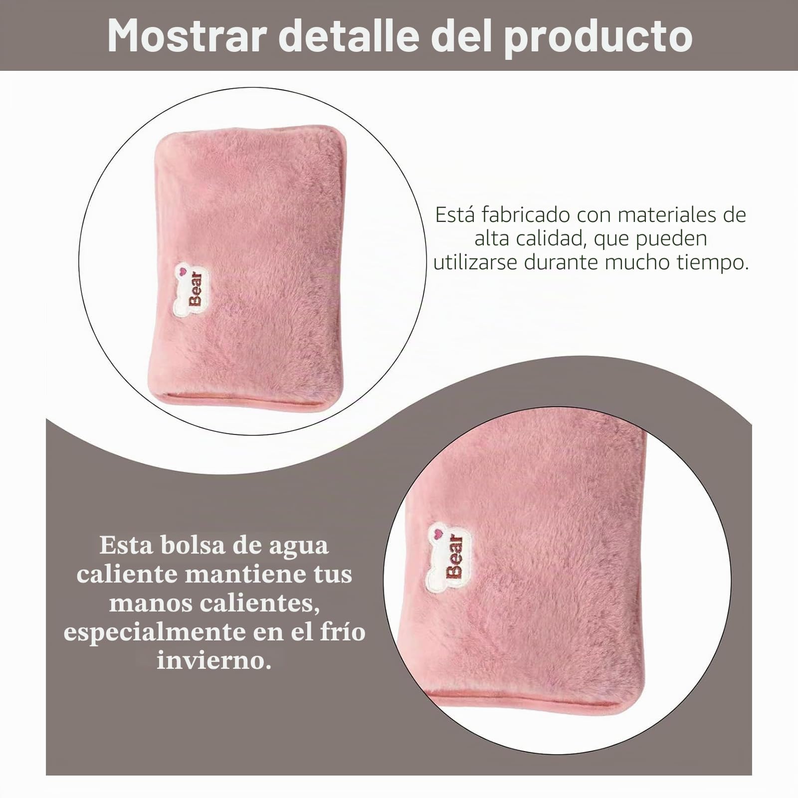 Bolsa de Agua Caliente Eléctrica,Bolsa De Agua Caliente Con Funda,Saco Calienta Camas Portátil,Recargable Portátil,A Prueba De Fugas,Mantiene El Calor Durante Mucho Tiempo (Rosa)