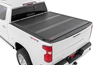 Rough Country Hard Tri-Fold Tonneau Cover for Ram 1500 (2009-2018) 2500 (2011-2025) - Low-Profile Aluminum Truck Bed Cover, Fits 6'4" Bed (76.3")