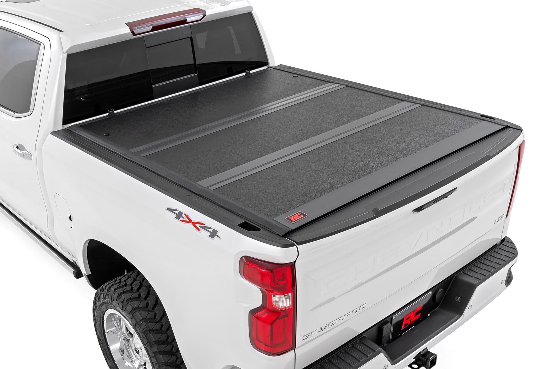 Photo 1 of [PARTIAL SET] Rough Country Hard Tri-Fold Tonneau Cover for Ram 1500 (2009-2018) 2500 (2011-2025) - Low-Profile Aluminum Truck Bed Cover, Fits 6'4 Bed (76.3")