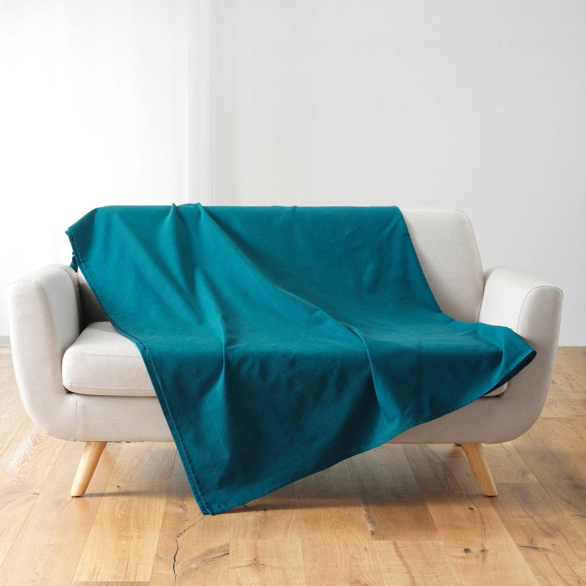 Douceur d'Intérieur Lucile Decke aus Baumwollmischgewebe, 220 x 240 cm, Blau