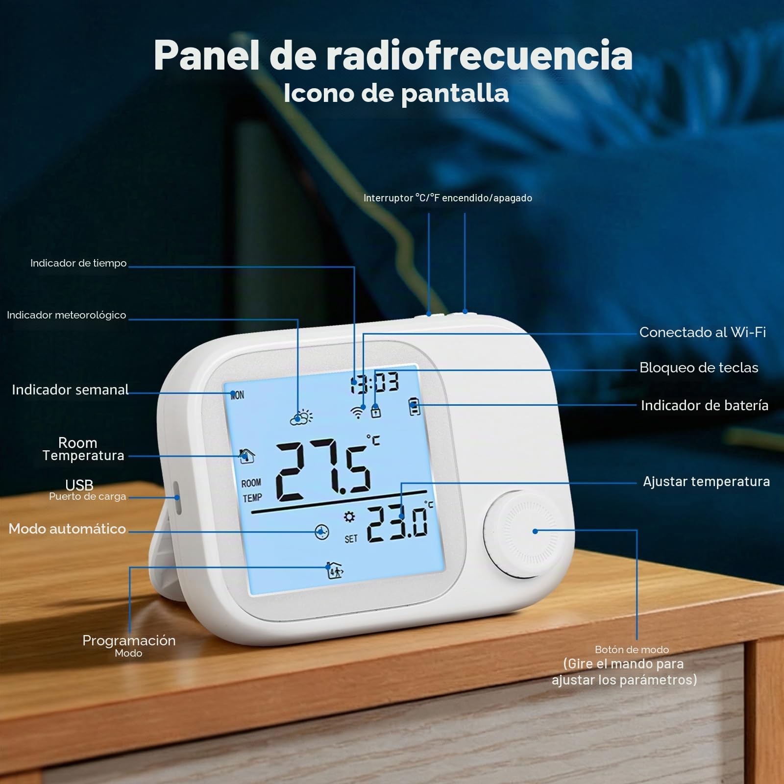 Termostato Calefaccion WiFi con RF Receptor, Termostato Inteligente pilas para caldera de gas,compatible con Alexa y Google, Temporizador Semanal, Función de Memoria, Control por Botones